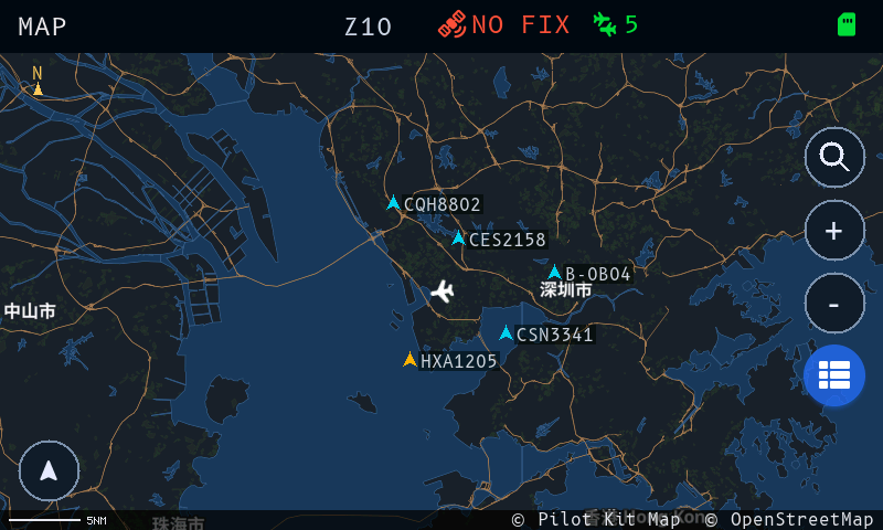 Pilot Kit Box aircraft list showing nearby ADS-B traffic
