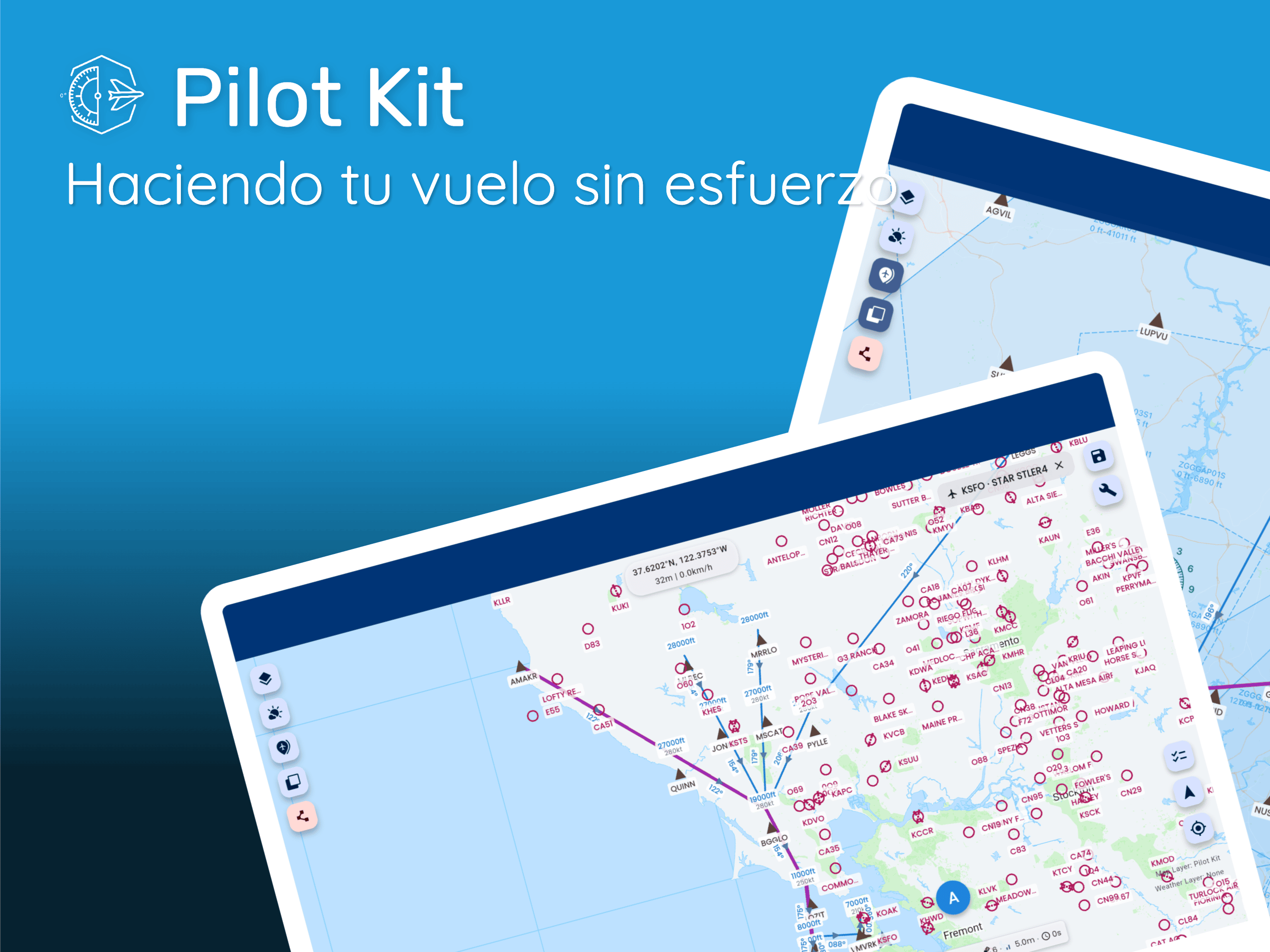 PFD Virtual de Pilot Kit mostrando indicador de actitud, velocidad, altitud e instrumentos de rumbo